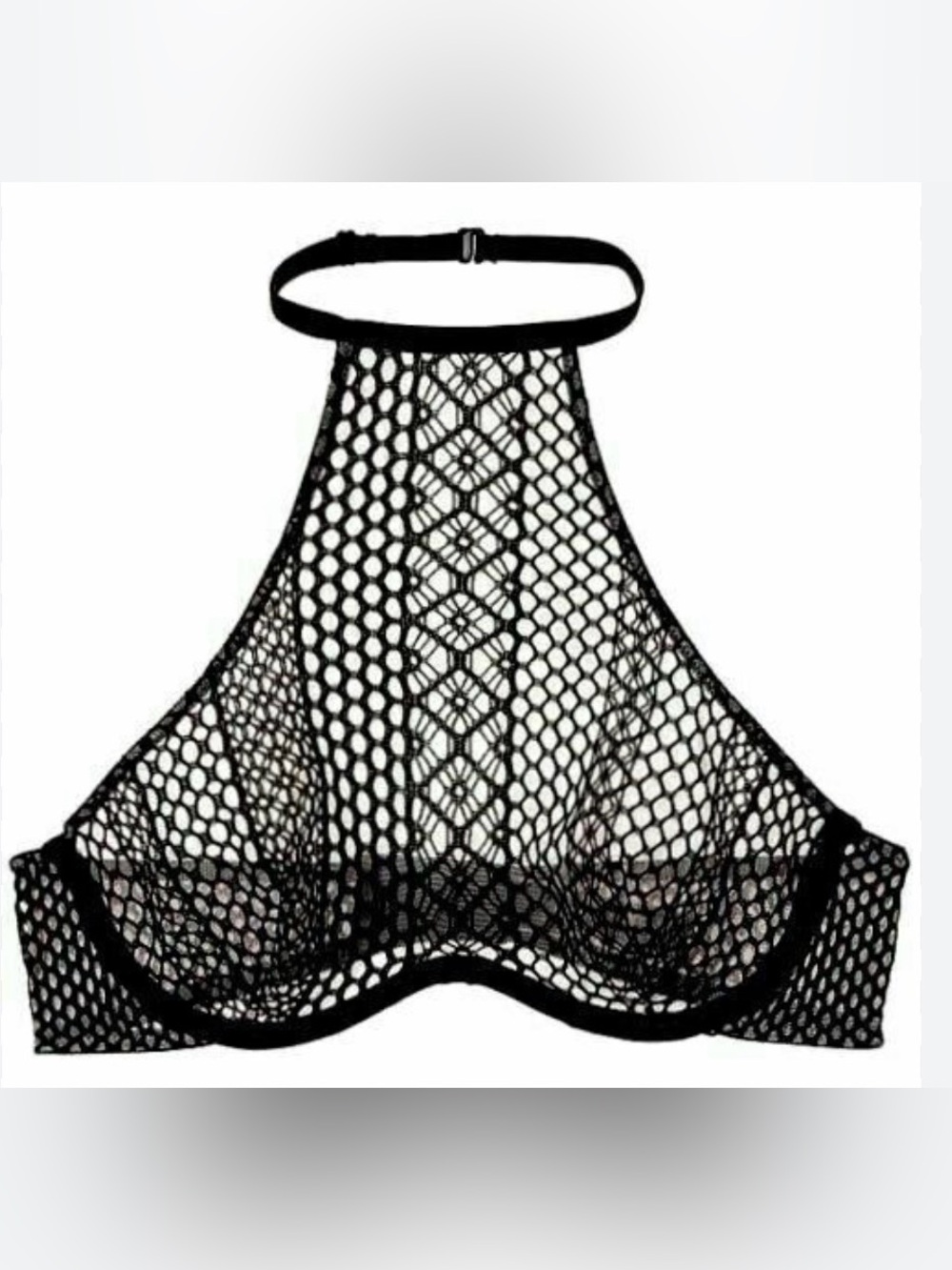NWT Victoria’s Secret 32C Black Very Sexy After Dark Fishnt Lace Hi Neck Bralett